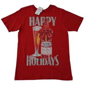 Budweiser Happy Holidays T Shirt Mens Large Red Beer Graphic Tee NWT